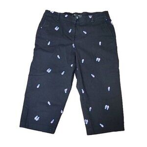 Pantology Pants Capri Black Flip Flops Embroidered all over Women's 12P